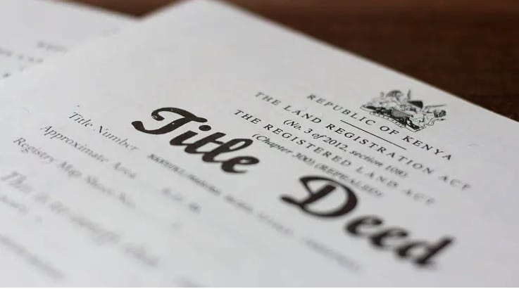 Official Kenya title deed document showing verification process for land ownership authentication